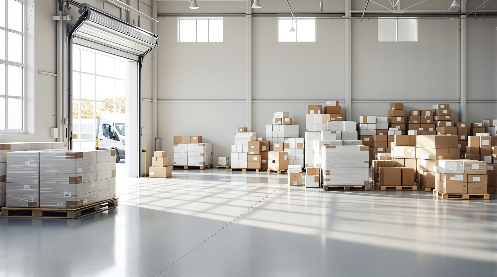 A consolidation warehouse — cross-category orders combined into one shipment